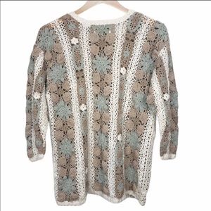Vintage Hand Knit Neutral Floral Sweater Size M
